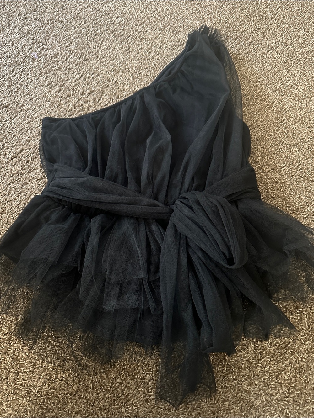 One-Shoulder Black Tulle Peplum Top